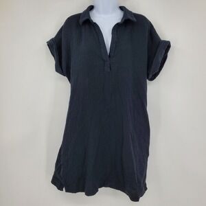 J. Crew Black Dolman Short Sleeve Popover Casual V Neck Collared Casual Dress L